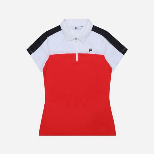 Camisas Polo Fila Mujer Rojas / Blancas - Golf Half Zip S/S - España 264179HAK